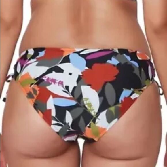Bar Ill OLIVE MULTI Printed Side-Shirred Hipster Bikini Swim Bottom Size Medium - Picture 2 of 10